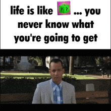 a man stands in front of a sign that says life is like