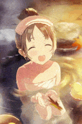 a girl is taking a bath with a rubber duck