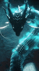 a dragon with blue flames coming out of it 's head