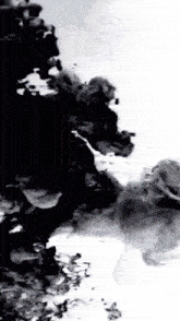 a black and white photo of smoke coming out of a bottle on a white surface .