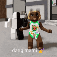a girl in a cocomelon outfit is dancing in front of a black and white person