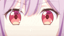 a close up of a girl 's red eyes with a white circle in the middle