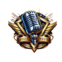 a logo with a microphone and the words voice music on it