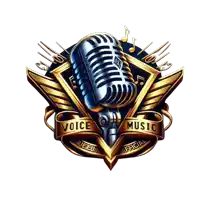 a logo with a microphone and the words voice music on it