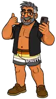 a cartoon of a shirtless man in scruff shorts