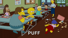a cartoon scene with the word puff at the top