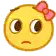 a yellow smiley face with a pink bow around its head .