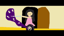 a girl in a pink dress is holding a sword in front of a ghost with the number 8 on it