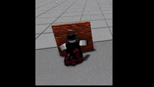 a roblox character is standing in front of a brick wall with the letters lg on it