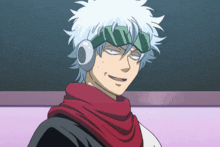 a cartoon character with a scarf around his neck and headphones on his head