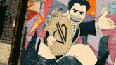 a mural of a man carrying a bag of money