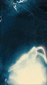 a painting of a person swimming in the water with a blue background