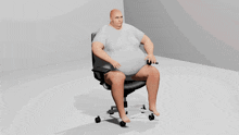 a bald man is sitting in an office chair without pants on