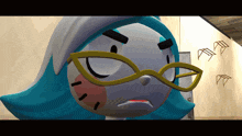 a close up of a cartoon character with glasses
