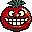 a pixel art illustration of a tomato with a pineapple on top .