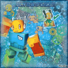 a picture of a robot with the words help to be of service on it