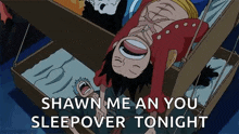 a cartoon of monkey d luffy laying on his back in a bed and laughing .