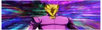 a cartoon character in a purple suit is standing in front of a purple background .