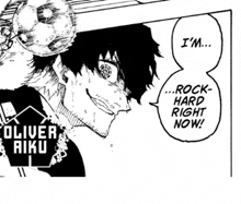 a black and white drawing of a man holding a soccer ball and saying `` i 'm ... rock hard right now ''