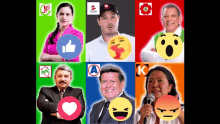 a collage of people with smiley faces including a man with a thumbs up