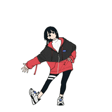 a drawing of a girl in a red and black hoodie