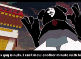 a cartoon of a man with the words ' s guy is nuts i can 't mew another minute with hi ' below