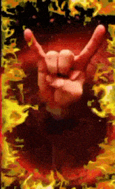 a hand is making a horns sign in a painting