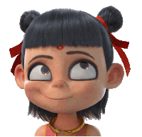 a cartoon character with a red ribbon on her head