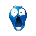 a blue cartoon face with a surprised look on its face and a mouth open .