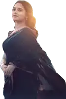 a woman in a black saree with a red border