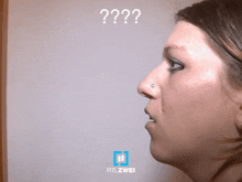 a woman 's face is shown with the question mark above her
