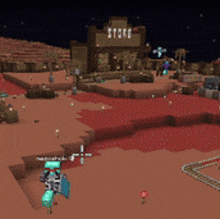 a screenshot of a video game shows a store in the desert