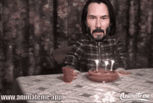 Keanu Reeves Birthday Cake GIF - Keanu Reeves Birthday Cake Blow Out Candles GIFs