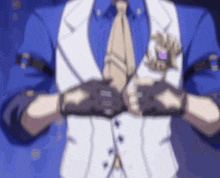 a blurry picture of a man in a suit and tie with his hands folded