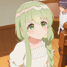 a girl with green hair and a braided headband