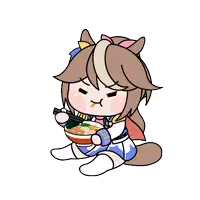 a cartoon drawing of a horse eating ramen with chopsticks .
