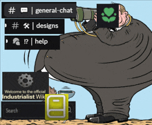 a cartoon of a man looking through binoculars with the words general-chat written on the bottom