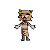 a pixel art drawing of a person dressed as a cat with a cat 's head .