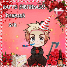 a birthday card for denmark with a cartoon character