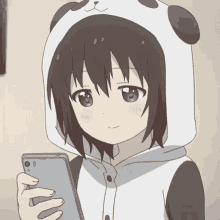 anime girl phone texting panda kigurumi