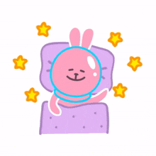 pink rabbit stars bed time resting
