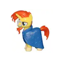 a toy pony wearing a blue cape and goggles