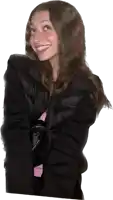 a woman wearing a black jacket and a pink shirt smiles for the camera