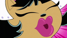 a close up of a cartoon character 's face with a pink lip