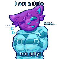 a cartoon of a purple cat in a straitjacket with the words i got a little too silly below it