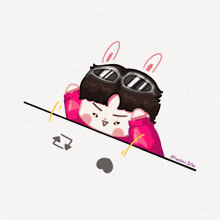 a drawing of a boy wearing bunny ears and goggles with the date 3/24