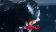 a poster for where 's carnage shows a man with blood dripping from his face
