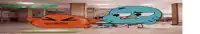 two cartoon characters , darwin and gumball , are standing next to each other in a hallway .