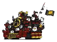 a group of cartoon cats are standing on top of a large vehicle