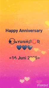 a pink and yellow background with the words happy anniversary